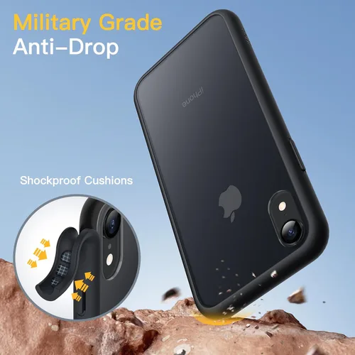 Vista 3 de JETech Funda mate para iPhone XR de 6.1 pulgadas, a prueba de golpes, protección contra caídas de grado militar, cubierta trasera translúcida
