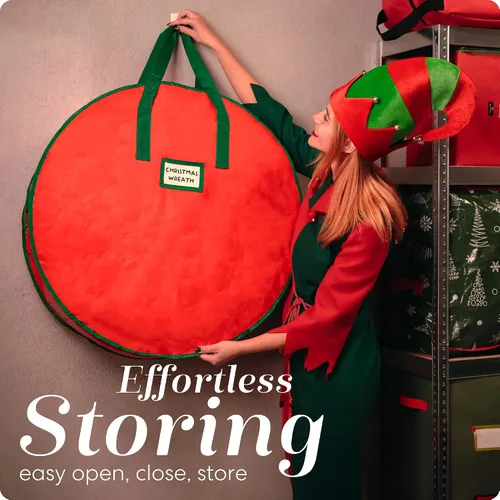 Vista 8 de Bolsa de almacenamiento de corona de Navidad de Handy Laundry - Material de lona duradero, cremallera, asas de transporte resistentes, protección