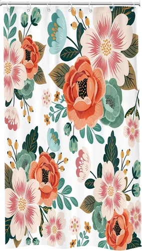Vista 5 de Riyidecor Cortina de ducha pequeña de 36 pulgadas de ancho x 72 pulgadas de alto, media estrecha, para primavera, floral, decoración de baño, hojas