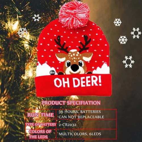 Vista 3 de YOEYEZO Gorro de Navidad LED de invierno de punto de ganchillo Beanie Santa Hat para mujeres y hombres