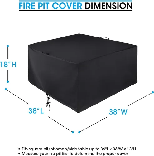 Vista 7 de Unicook Funda cuadrada para hoguera de 38 pulgadas, resistente e impermeable, protector para fogata al aire libre con cordón y asas, protección