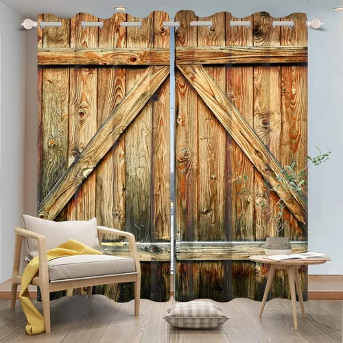 Vista 10 de Cortinas rústicas para ventana de puerta de granero, puerta de madera gris, puerta de garaje, tratamiento de ventana para sala de estar, dormitorio