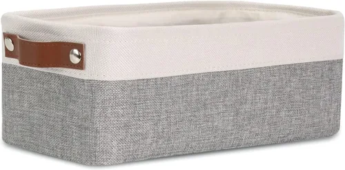 Vista 24 de DULLEMELO Cesta de almacenamiento pequeña para estantes, pequeña cesta plegable de tela rectangular para estantes, armarios, guardería, hogar Beige