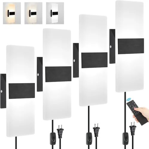 Vista 12 de GOODATE Aplique de pared enchufable con colores ajustables sin escalones de 3000K-6500K y brillo del 10%-100%, luz de pared LED acrílica de 12W