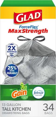 Vista 10 de Glad ForceFlex MaxStrength Bolsas de basura para cocina, 13 galones, Febreze Fresh Clean, 34 unidades (el paquete puede variar)