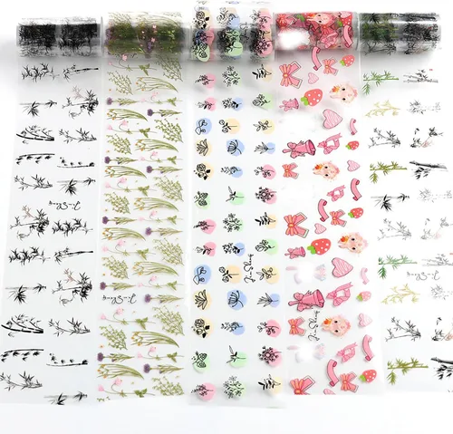 Vista 2 de Kit de 10 rollos de calcomanías de transferencia de papel de aluminio para uñas, diseño de pintura de tinta de bambú, láminas de papel de aluminio
