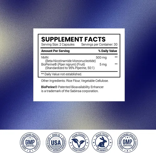 Vista 7 de Research Verified NMN - Boost Cellular Energy, Support Healthy Aging & Vitality - 500mg Pure NMN - 60 Capsules - 1 Bottle