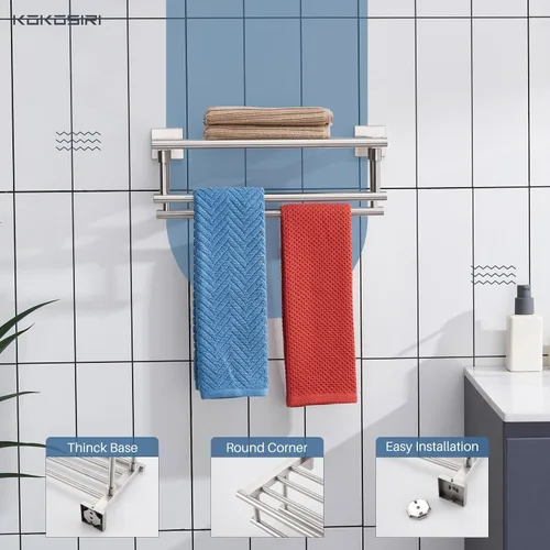 Vista 7 de KOKOSIRI Estante para toallas con doble barra de toallas de 16 pulgadas, toallero de baño, soporte para toallas montado en la pared de acero