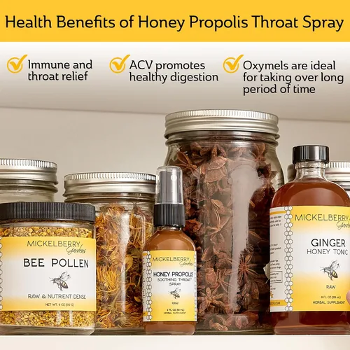 Vista 6 de Mickelberry Gardens Honey Propolis - Espray para la garganta, alivio calmante del dolor de garganta y apoyo inmunológico de propóleos, fórmula