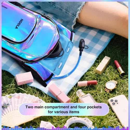 Vista 4 de NOOLA Mochila de hidratación rave, mochila de agua con vejiga de agua de 2 L, accesorios esenciales para festivales para mujeres y hombres