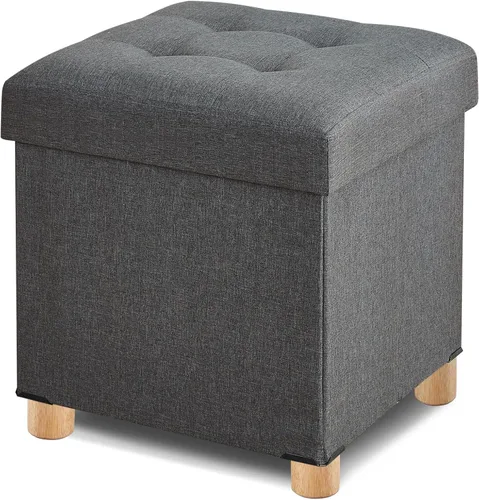 Vista 15 de BRIAN & DANY Ottoman with Storage, Small Storage Ottoman for Dorm, Linen Folding Ottoman Foot Stool with Legs for Living Room and Bedroom Gris
