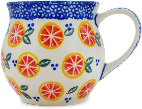 Vista 20 de Auténtica taza de burbujas de cerámica polaca de 13 onzas en diseño amarillo hecho a mano en Bolesławiec Polonia por Ceramika Bona + certificado