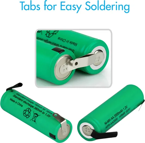 Vista 5 de Tenergy AA 1.2V NiMH 2000mAh Pilas AA recargables con parte superior plana con pestañas, paquete de 10