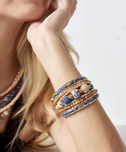 Vista 3 de Pulseras boho para mujer Pulsera de cuentas de madera y metal Pulsera Cleopatra Joyería Boho Pulsera de cuentas Pulsera elástica para mujer