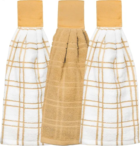 Vista 12 de Ritz Premium Toallas de Cocina con Lazo de 100% Algodón Sólido y Cuadros Múltiples, Absorbentes, Súper Suaves y de Secado Rápido para Colgar, Juego