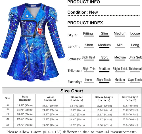 Vista 3 de AmzApparel Evie Costume for Girls Descendants Cosplay Clothes Fancy Dress Up Princess Dresses Halloween Outfits with Wig