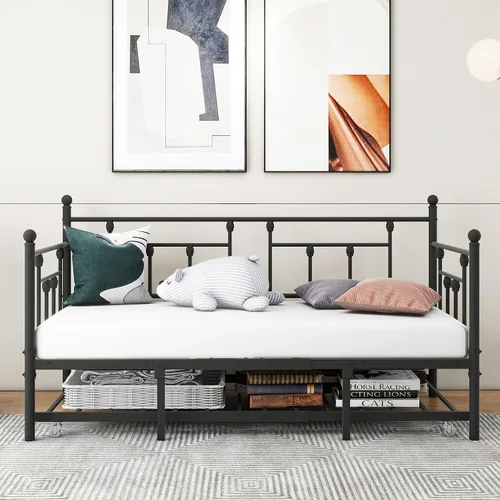 Vista 3 de HOMERECOMMEND Sofá cama doble con soporte de listones de acero nido estándar, negro