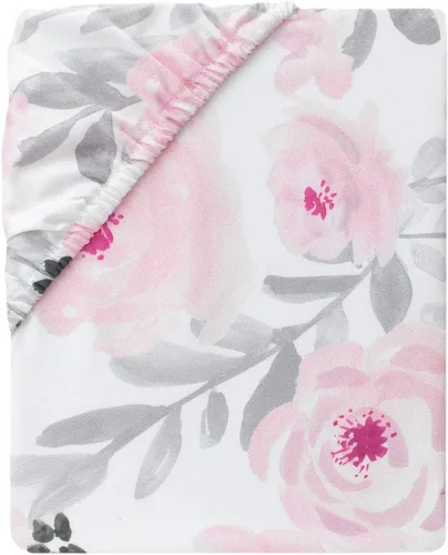 Vista 8 de Bedtime Originals Juego de cama para cuna de bebé de 3 piezas con diseño floral de acuarela rosa