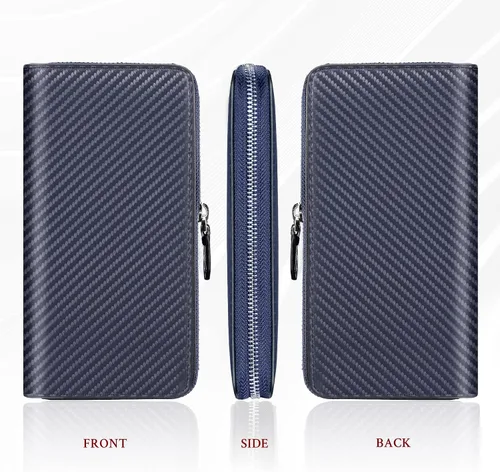Vista 9 de Travelambo Cartera de gran capacidad para mujer, bolso largo plegable para mujer, Carbono azul, Casual