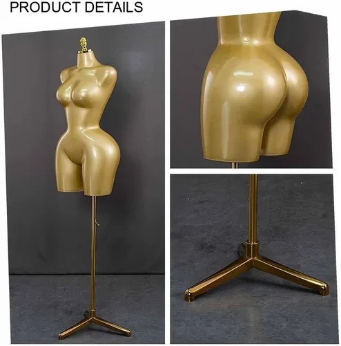 Vista 4 de Torso de maniquí femenino ajustable con base de metal, 61.8 in de altura para exhibición de ropa al por menor, perfecto para tiendas de moda
