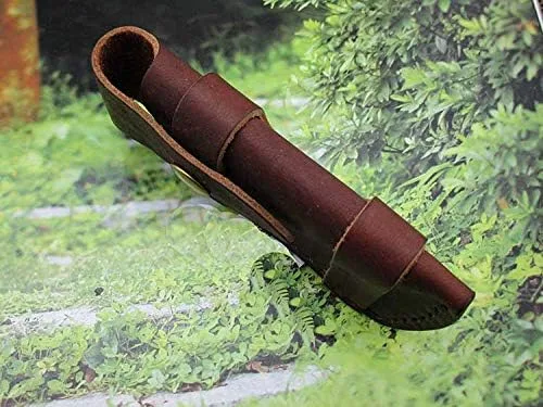 Vista 3 de Funda plegable para cuchillo de bolsillo de 5 pulgadas, funda de cinturón de cuero genuino marrón liso TS-sheathTS