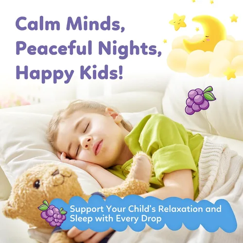 Vista 4 de Glicinato de magnesio líquido para niños, con citrato, manzanilla, L-teanina, omega-3, vitamina B12, D3, zinc, gotas de magnesio para niños
