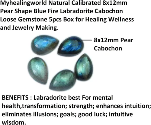 Vista 5 de Myhealingworld Labradorita natural 0.315x0.472 in pera cabujón azul fuego AAA calidad suelta calibrado piedras preciosas para la fabricación