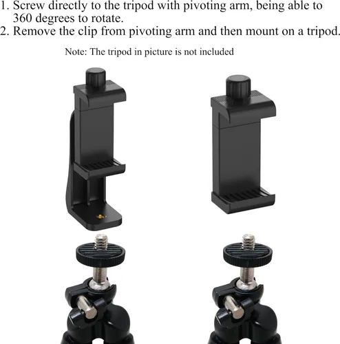 Vista 7 de Ailun Soporte para teléfono, adaptador de montaje en trípode, soporte giratorio y clip ajustable Vertical and Horizontal Tripod Mount Adapter