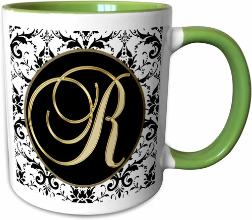 Vista 13 de 3dRose Imagen de la letra R en negro blanco y dorado 11oz taza negra de dos tonos