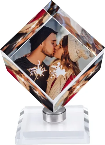 Vista 6 de ITODA Foto de cristal personalizada, marcos de pie personalizados para bodas, cumpleaños, nacimientos y día de San Valentín Forma de manzana