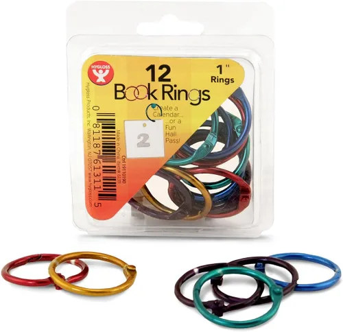 Vista 2 de Hygloss Products 61311 - Anillos de libro – Anillos de acero de colores surtidos de 1 pulgada, paquete de 12 Variado