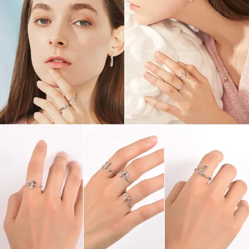 Vista 7 de SILVERCUTE S925 Initial Rings, Adjustable Size 6-12 Statement Alphabet Letter A-Z Jewelry Personalized Twisted Initials Rings Sterling Silver