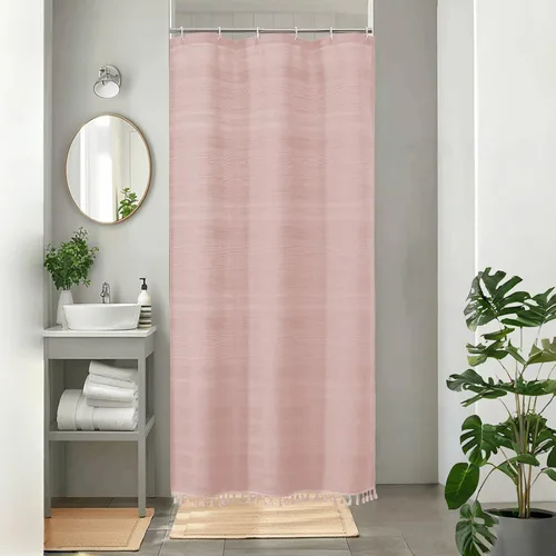Vista 33 de OVZME Cortina de ducha bohemia negra, cortina de ducha estrecha de tela suave a rayas de lino texturizado con borla, moderna decoración de baño