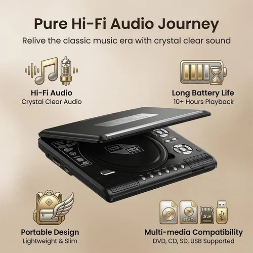 Vista 7 de Reproductor de DVD portátil con pantalla de 7.8" y giro de 270°
