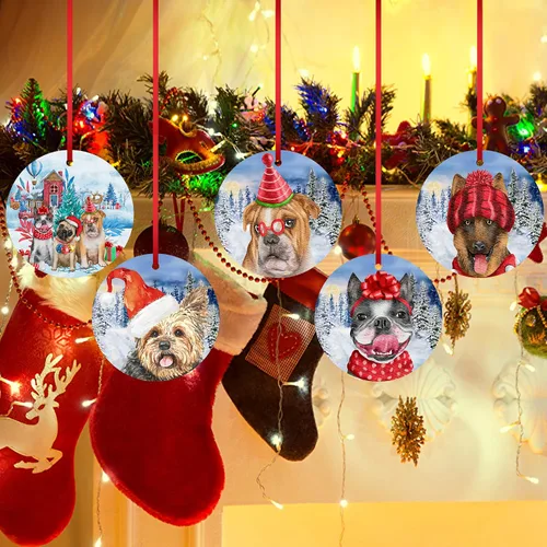 Vista 7 de Adorno de Navidad para perro, Bulldog inglés, adorno colgante de bulldog para árbol de Navidad, adorno de Bulldog para la primera Navidad