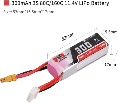 Vista 6 de 300mAh HV LiPo Batería 3S 80C/160C 11.4V XT30 Conector para Betafpv 75x