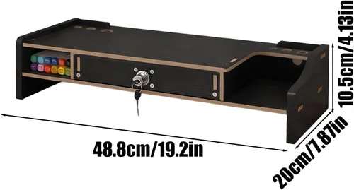 Vista 2 de Monitor Riser Wooden Desktop Organizer Shelf Black