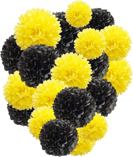 Vista 16 de Capesaro Pompones de Papel Dorado y Negro - 10", 12" Decoraciones de Papel Tisú para Decoración Colgante de Fiestas - Juego de 12 Piezas