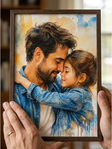 Vista 7 de NAZENTI Retrato de acuarela personalizado de foto, arte de pared con foto familiar, regalos personalizados para el día del padre para abuelo, papá