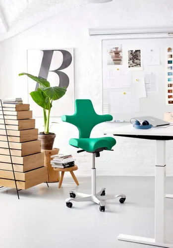 Vista 8 de HAG Capisco - Silla Sit to Stand con marco plateado, tapizada, color verde brillante Verde (Bright Green)