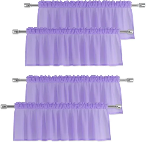 Vista 10 de Cenefas traslúcidas beige de 18 pulgadas, cortinas para ventana de sala de estar, dormitorio, cocina, mini paneles de cortina cortos pequeños