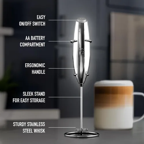 Vista 555 de Zulay Milk Boss Espumador de leche potente manual, hace espuma para latte, batidor para mezclar bebidas, café, miniespumador para capuchino, frappé