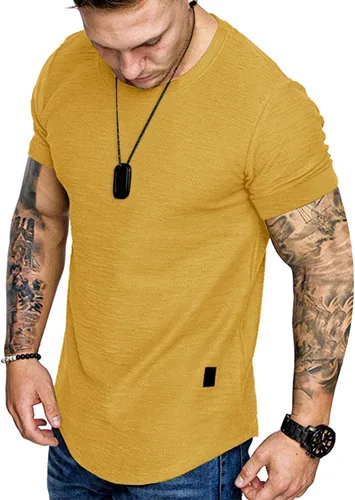 Vista 9 de Camiseta de Moda para Hombre, Camiseta Muscular de Gimnasio, Entrenamiento, Camiseta Atlética de Algodón, Camiseta Superior 240-azul
