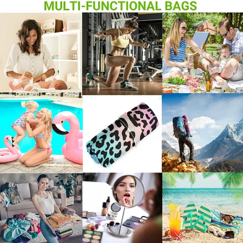 Vista 4 de visesunny Bolsa húmeda de grano de leopardo de colores 2 piezas con bolsillos con cremallera, lavable, reutilizable, espaciosa, bolsa de pañales