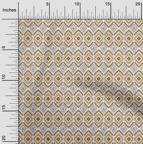 Vista 2 de oneOone Cotton Flex Beige Fabric Ikat Sewing Material Print Fabric By The Yard 40 Inch Wide