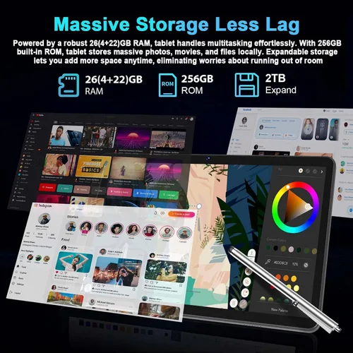 Vista 2 de 2026 Tablet de 10 pulgadas, tableta Android 15 con teclado, 26GB+256GB+2TB Expandir AI Tablets PC with Gemini AI, Octa-Core, 5G WiFi, 8000mAh