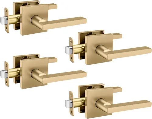 Vista 18 de Goldenwarm Manijas de puerta de oro cepillado para interiores, manijas