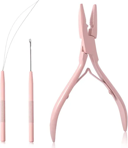 Vista 11 de NEWISHTOOL Kit de Herramientas para Extensiones de Cabello - Micro Cuentas de Silicona, Alicates para Cuentas de Acero Inoxidable, Enhebrador