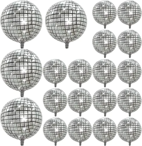 Vista 21 de FBQ Kit de arco de globos de discoteca 4D, globos de aluminio de disco de los años 70, 80, 90, fiesta de discoteca, aniversario, decoración