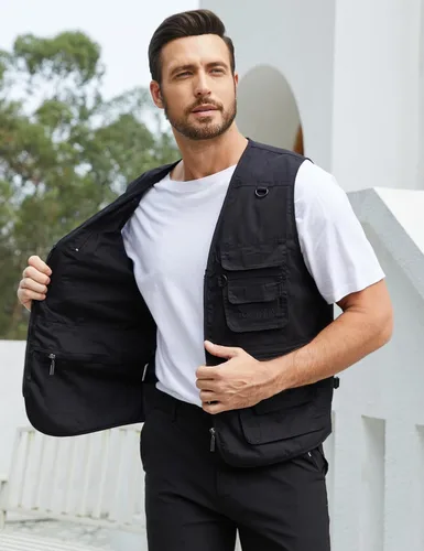 Vista 2 de Gihuo - Chaleco de pesca para hombre, con bolsillos, para viajar, ir de safari o practicar tiro